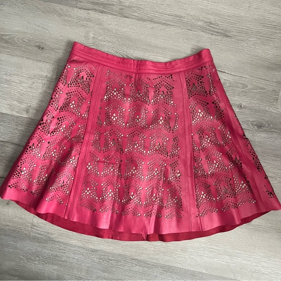 Parker Dresses & Skirts - Parker Pink Floral Laser Cut Women's Mini Skirt 100% Leather Size 8